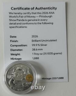 2026 China 1oz Silver Panda Pittsburgh ANA Show Release withbox