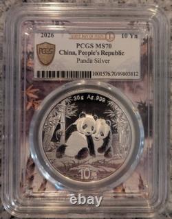 2026 China Silver Panda PCGS MS70 First Day of Issue FDOI FDI S10Y Coin UNC