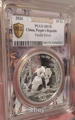 2026 China Silver Panda PCGS MS70 First Day of Issue FDOI FDI S10Y Coin UNC