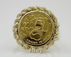 20mm Coin Vintage 1985 China Panda 1/20 Oz Ring14K Yellow Gold Plated Free Stud