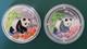 2 Coins 1997 China Panda 1 Oz And 1/2 Oz 0.999 Silver Proof Colorized In Airtite