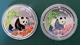 2 Coins 1997 China Panda 1 Oz And 1/2 Oz 0.999 Silver Proof Colorized In Airtite