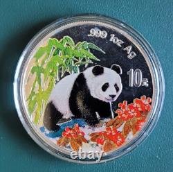 2 coins 1997 China Panda 1 oz and 1/2 oz 0.999 Silver Proof Colorized in airtite