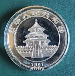 2 coins 1997 China Panda 1 oz and 1/2 oz 0.999 Silver Proof Colorized in airtite