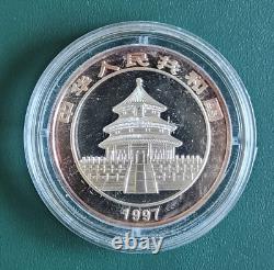 2 coins 1997 China Panda 1 oz and 1/2 oz 0.999 Silver Proof Colorized in airtite
