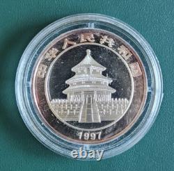2 coins 1997 China Panda 1 oz and 1/2 oz 0.999 Silver Proof Colorized in airtite