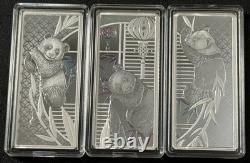 (3) 20g. 999 Fine Silver Shanghai Mint Proof China Pandas Holographic Bar Set