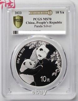 4PCS PCGS MS70 2023 China 10 Yuan Panda Silver Coin 30g First Day of Issued