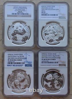 4 Pcs x NGC China 30g Silver Panda Medals Set Coin Collection Expo