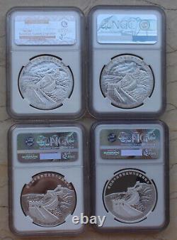 4 Pcs x NGC China 30g Silver Panda Medals Set Coin Collection Expo