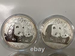 4 X 2011 China Panda 1 oz 999 Silver coins