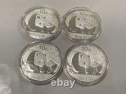 4 X 2011 China Panda 1 oz 999 Silver coins