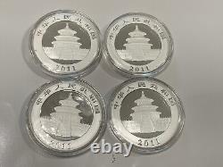 4 X 2011 China Panda 1 oz 999 Silver coins