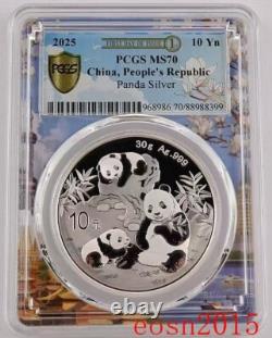 5pcs 2025 China 10 Yuan 30g Panda Silver Coin PCGS MS70 First Day Issue