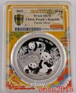 5pcs 2025 China 10 Yuan 30g Panda Silver Coin PCGS MS70 First Day Issue