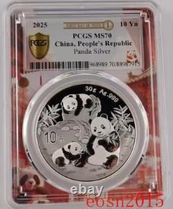5pcs 2025 China 10 Yuan 30g Panda Silver Coin PCGS MS70 First Day Issue