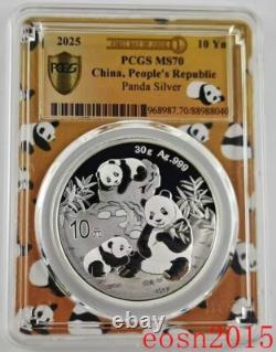 5pcs 2025 China 10 Yuan 30g Panda Silver Coin PCGS MS70 First Day Issue
