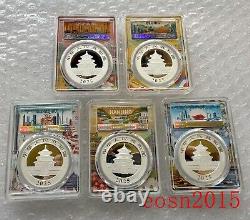 5pcs -5 city label -2025 China 10 Yuan 30g Panda Silver Coin PCGS MS70-First Day
