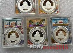 5pcs -5 city label -2025 China 10 Yuan 30g Panda Silver Coin PCGS MS70-First Day