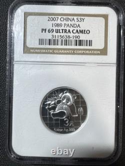 #95 NGC PF 69 Ultra Cameo 2007 China Panda 3 Yuan silver 1989