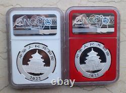 A Pair of NGC MS70 China 2022 30g Silver Panda Coins (Show Releases)