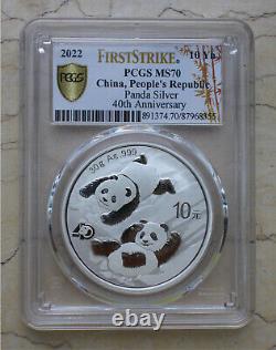A Pair of PCGS MS70 China 2022 30g (30 grams) Silver Panda Coins (First Strike)