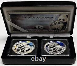 CHINA (2) 10 Yuan 2022.999 Silver Colorized Panda Day & Night Coin Set -OGP/COA