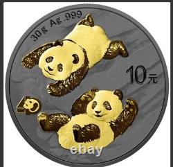 CHINA PANDA Gold Black Empire Black Ruthenium Silver Coin 10 Yuan China 2022