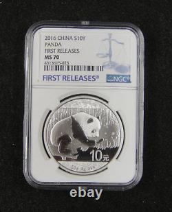 CHINA Panda Silver Coin 10 Yuan 2016, NGC MS70