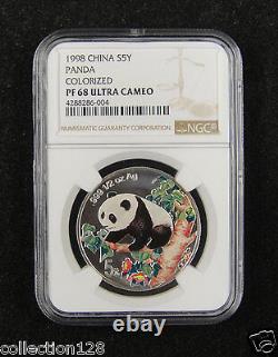 CHINA Silver Coin 5 Yuan 1998, Colorized, Panda, NGC PF 68