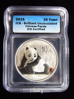 China 10 Yuan 2015 1 Oz Silver ICG Certified BU Chinese Panda h0251 Coin
