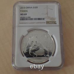 China 10 yuan Panda 2015 NGC MS69 silver 99.9%, 1 oz silver coin (within a SLAB)