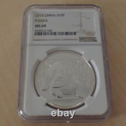 China 10 yuan Panda 2015 NGC MS69 silver 99.9%, 1 oz silver coin (within a SLAB)