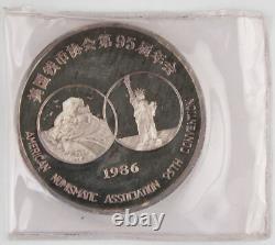 China 1986 95th ANA Convention 5 Ooz Silver Panda Proof Medal Coin +BOX & COA #2