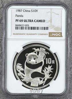 China 1987 10 Yuan 1 Ounce Oz Silver Panda Coin NGC Proof PF 69 UC Ultra Cameo
