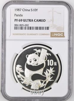 China 1987 1 Oz 999 10 Yuan Silver Panda Proof Coin NGC PF69 UC KEY DATE