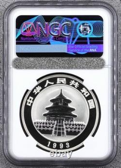 China 1993 10 Yuan 1 Ounce Oz Silver Panda Coin Large Date NGC MS70 Top Pop 25/0