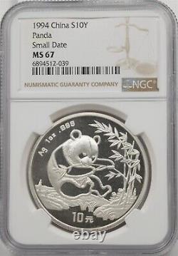 China 1994 10 Yuan NGC MS67 Silver Panda Small Date NG2031 combine shipping