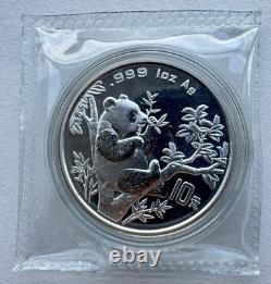 China 1995 Large Date Large Twig Panda Silver Coin 1oz 10 Yuan