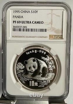 China 1995 Silver Panda 1 OZ 10 Yuan proof Coin, NGC PF69