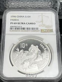 China 1996 10 Yuan 1 oz silver Proof Panda NGC PF69 Ultra Cameo