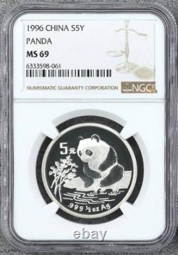 China 1996 5 Yuan 1/2 Ounce Oz Temple of Heaven ChBU Silver Panda NGC 69