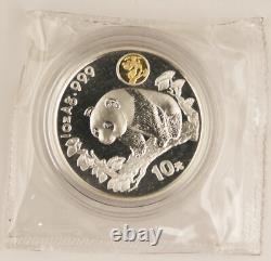 China 1997 1 Oz 999 Silver Gilt Panda 10 Yuan Coin Shanghai Coin Expo Sealed OMP