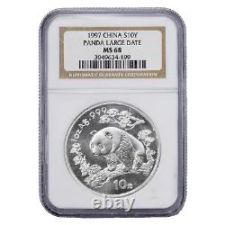 China 1997 Large Date 1oz. 999 Fine Silver Panda Coin NGC MS-68