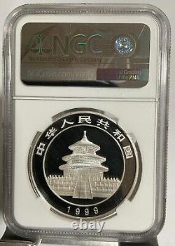 China 1999 silver Panda Coin, 10 Yuan 1 OZ, Large Data Plain 1 NGC ms 69