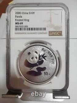 China 2000 1oz Silver Panda Coin, NGC MS69