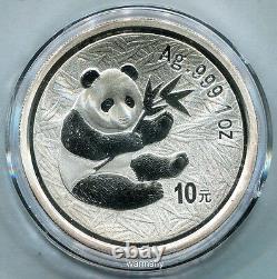 China 2000 Guangzhou Stamp Coin Exposition Panda Silver Coin 10 Yuan 1oz COA