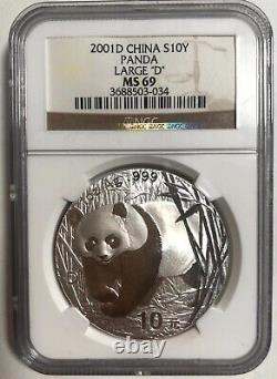 China 2001 1oz Silver Panda Coin, NGC MS69