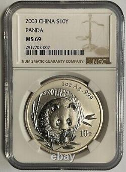 China 2003 1oz Silver Panda Coin, NGC MS69