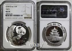 China 2004 10 Yuan 1 Ounce Oz Silver Panda Coin Gem NGC MS 70 Top Pop